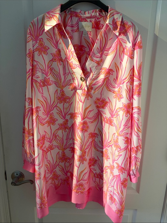 Lilly Pulitzer Dresses & Skirts - Lilly Pulitzer Pink & Orange Floral Long Sleeve Tunic Dress